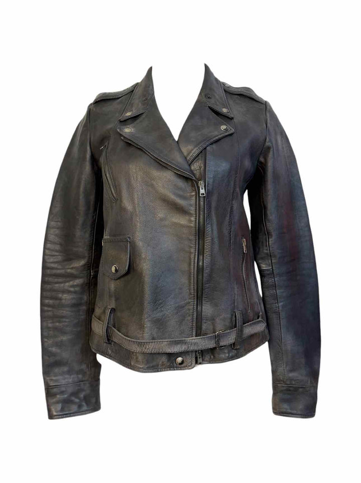 Golden Goose Size L Distressed Leather Moto Jacket