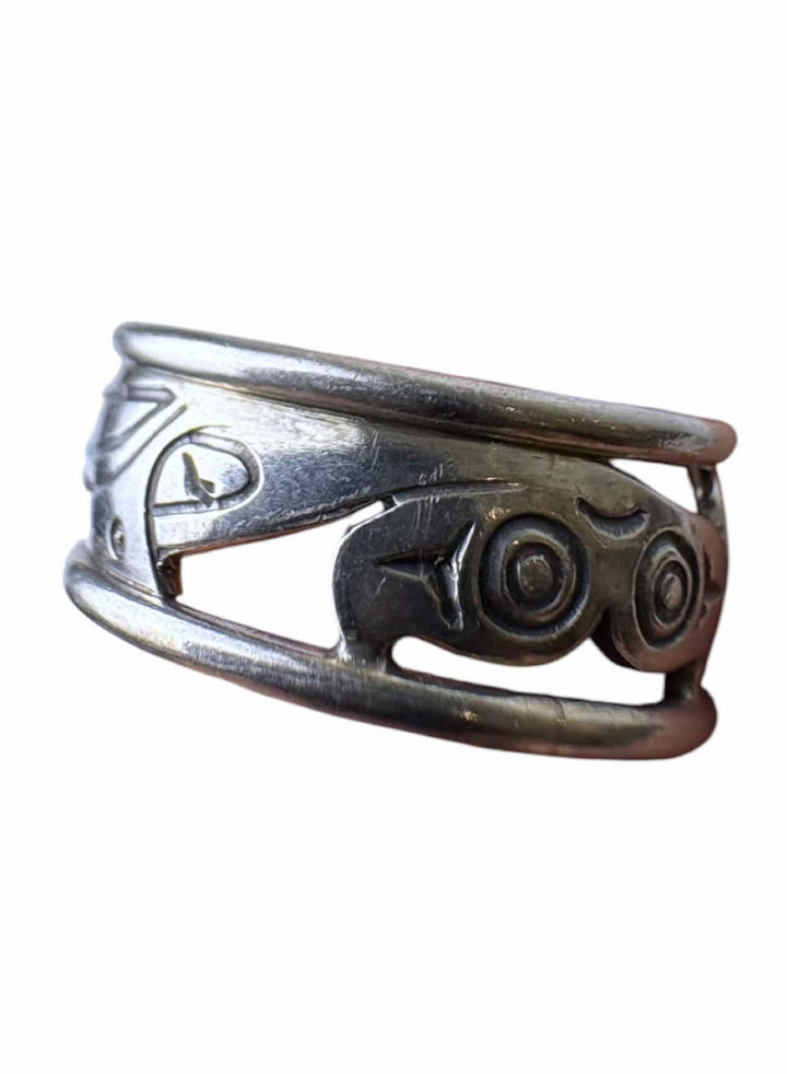 Size 10 Norman Bentley Silver Engraved Indigenous Ring
