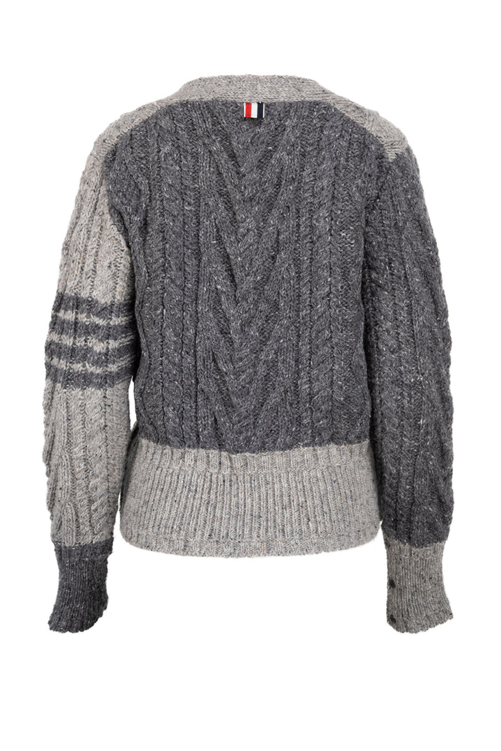 Thom Browne Size 1 Mohair & Wool Tweed Aran Cable Classic 4-Bar Cardigan