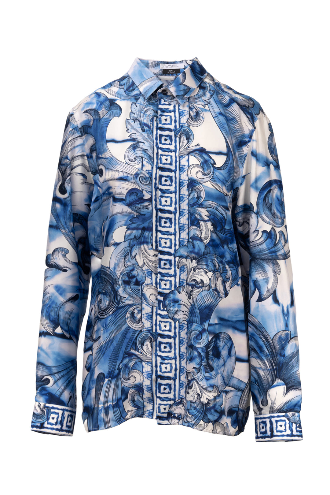 Versace Size L Men's Tie-Dye Baroque Silk Shirt Long Sleeve