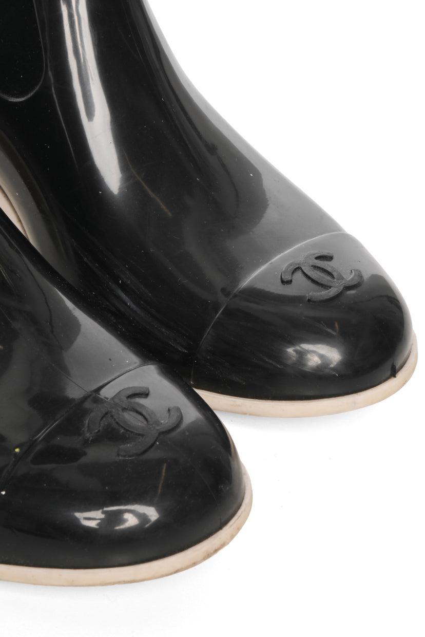 Chanel Size 36 Rubber Camellia Flower Rain Boots