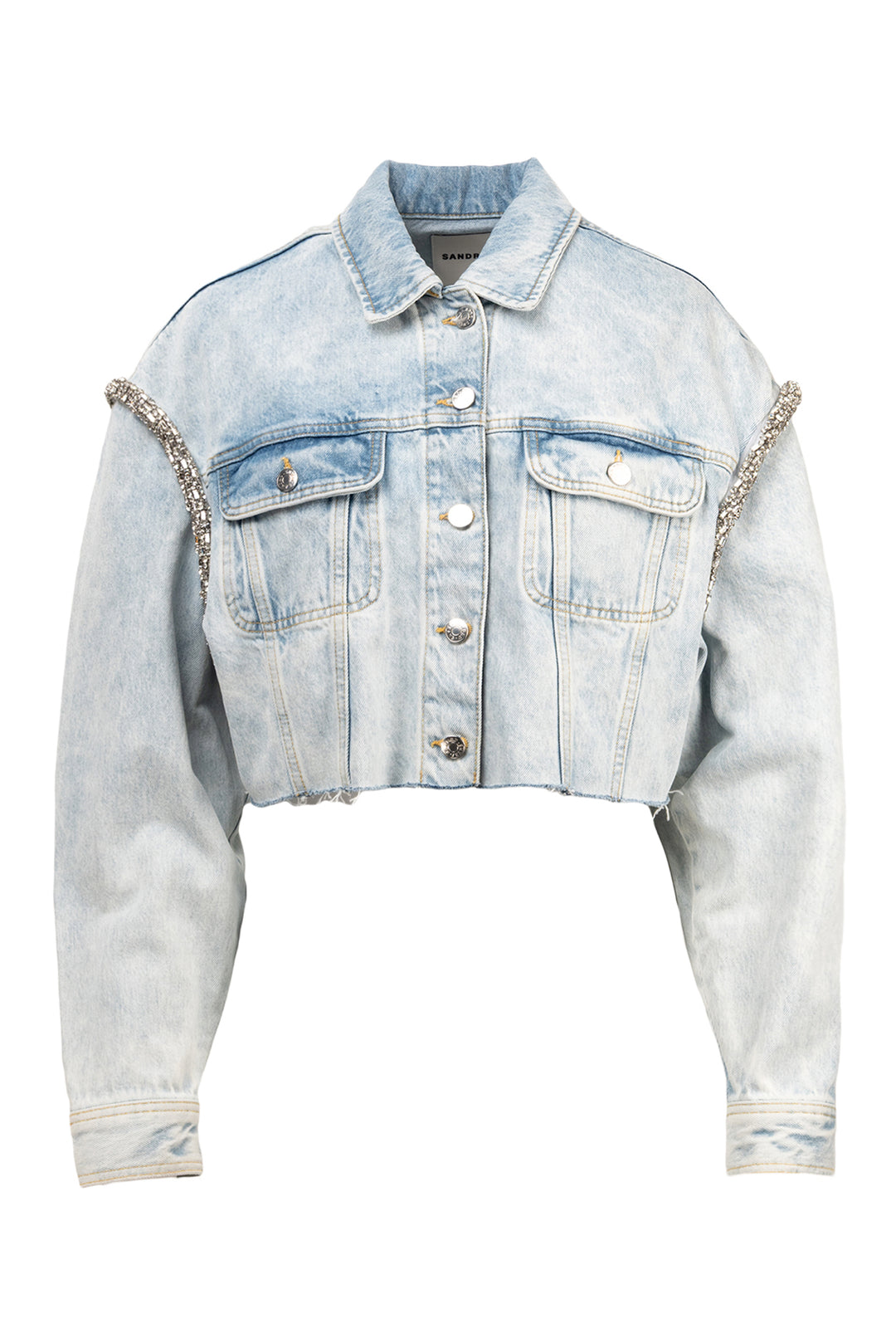 Sandro Size 38 Cropped Crystal Embellished Denim Jacket