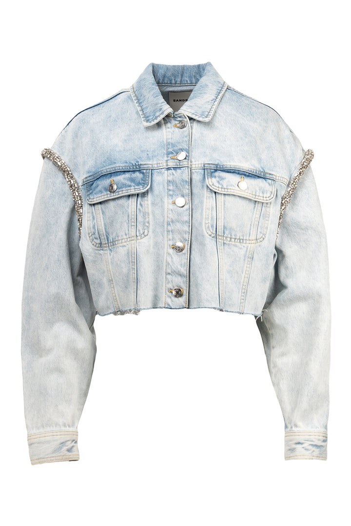 Sandro Size 38 Cropped Crystal Embellished Denim Jacket