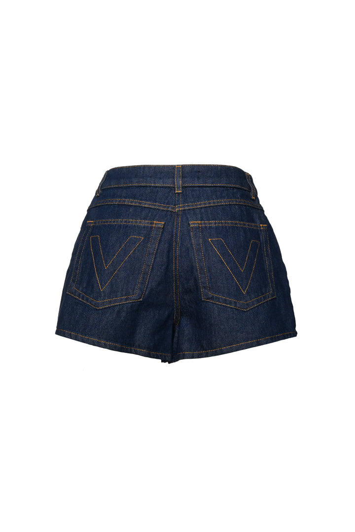 Valentino Size 26 V Buckle Denim Shorts