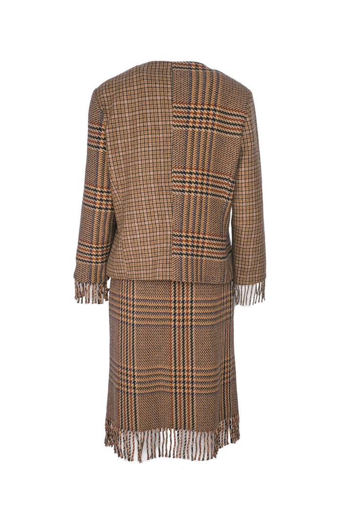 Ottod'Ame Size 12 Wool Plaid Fringe Jacket & Skirt Set
