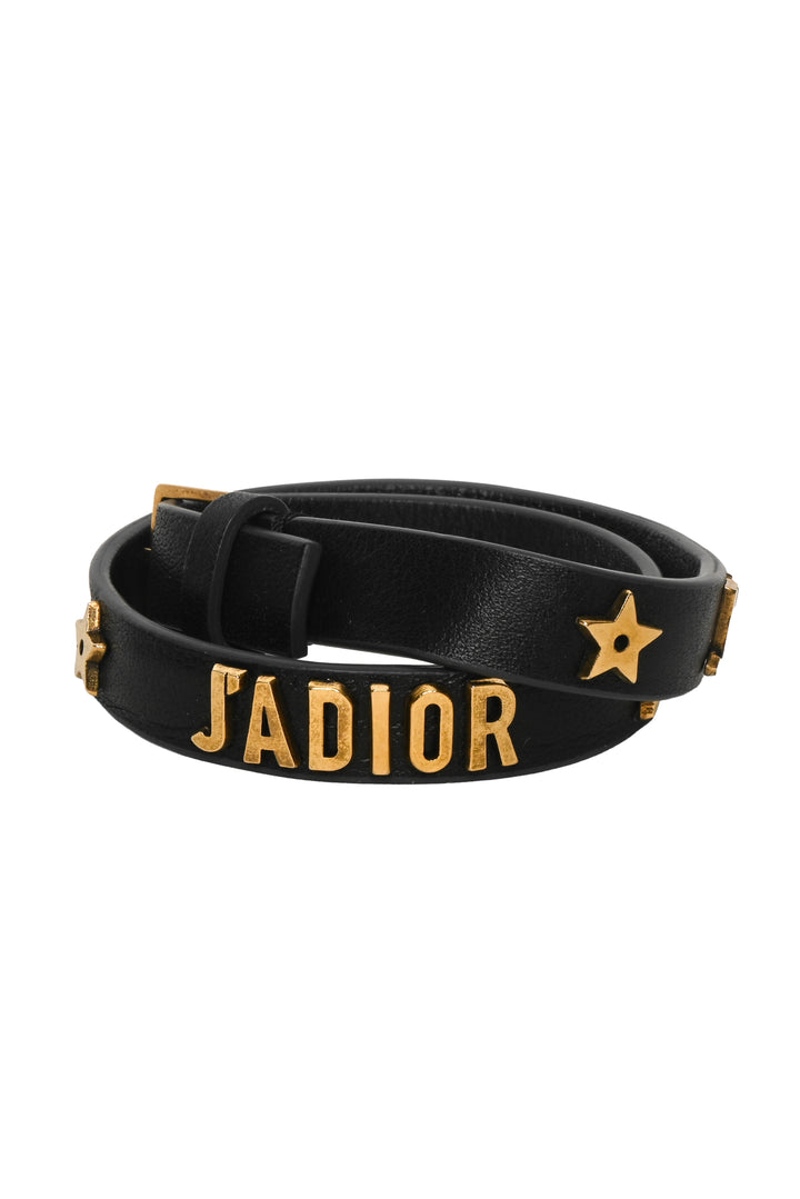 Dior J'Adior Star Charm Calfskin Leather Double Wrap Bracelet