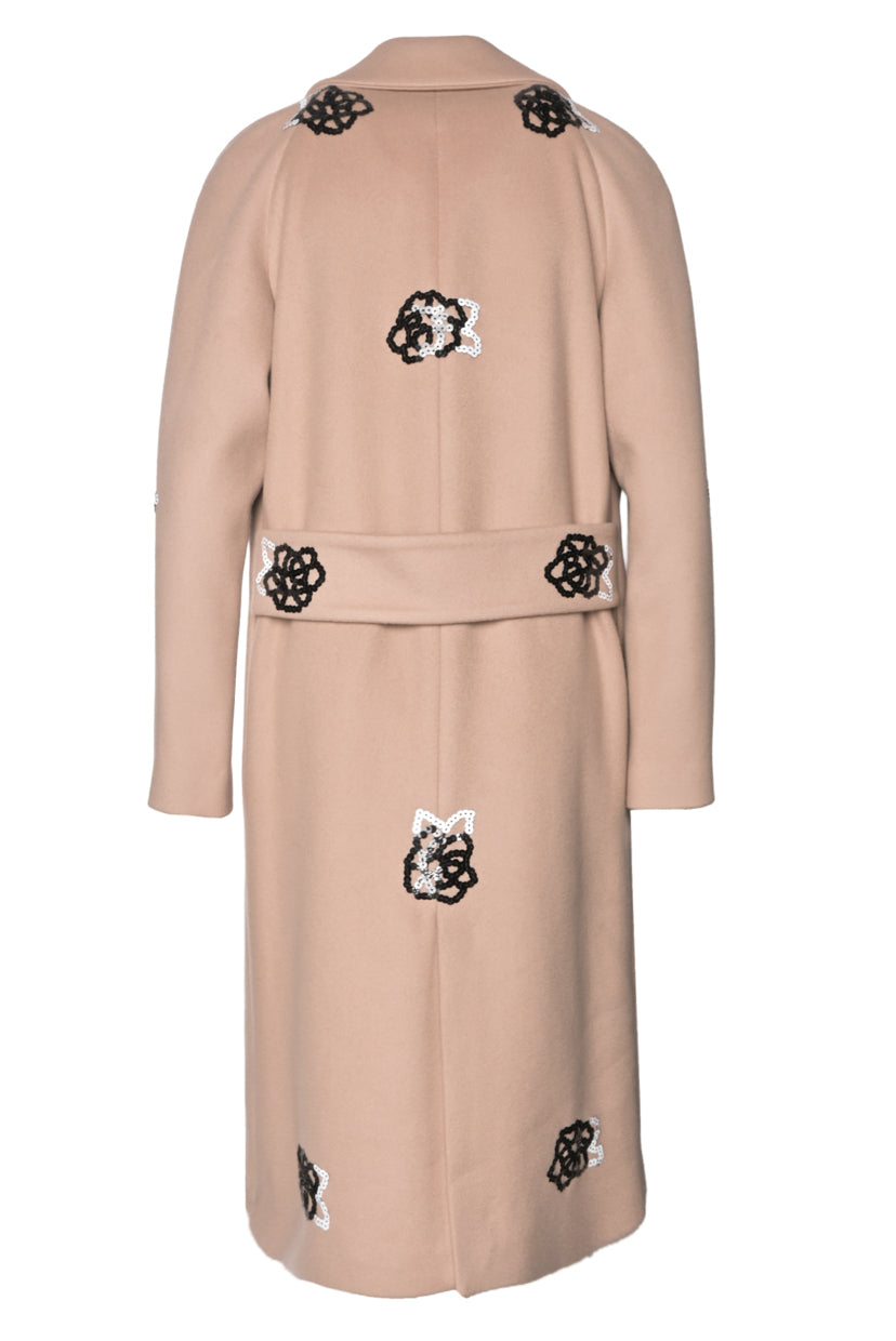 Christopher Kane Size 6 Sequin Flower Embellished Wool Coat