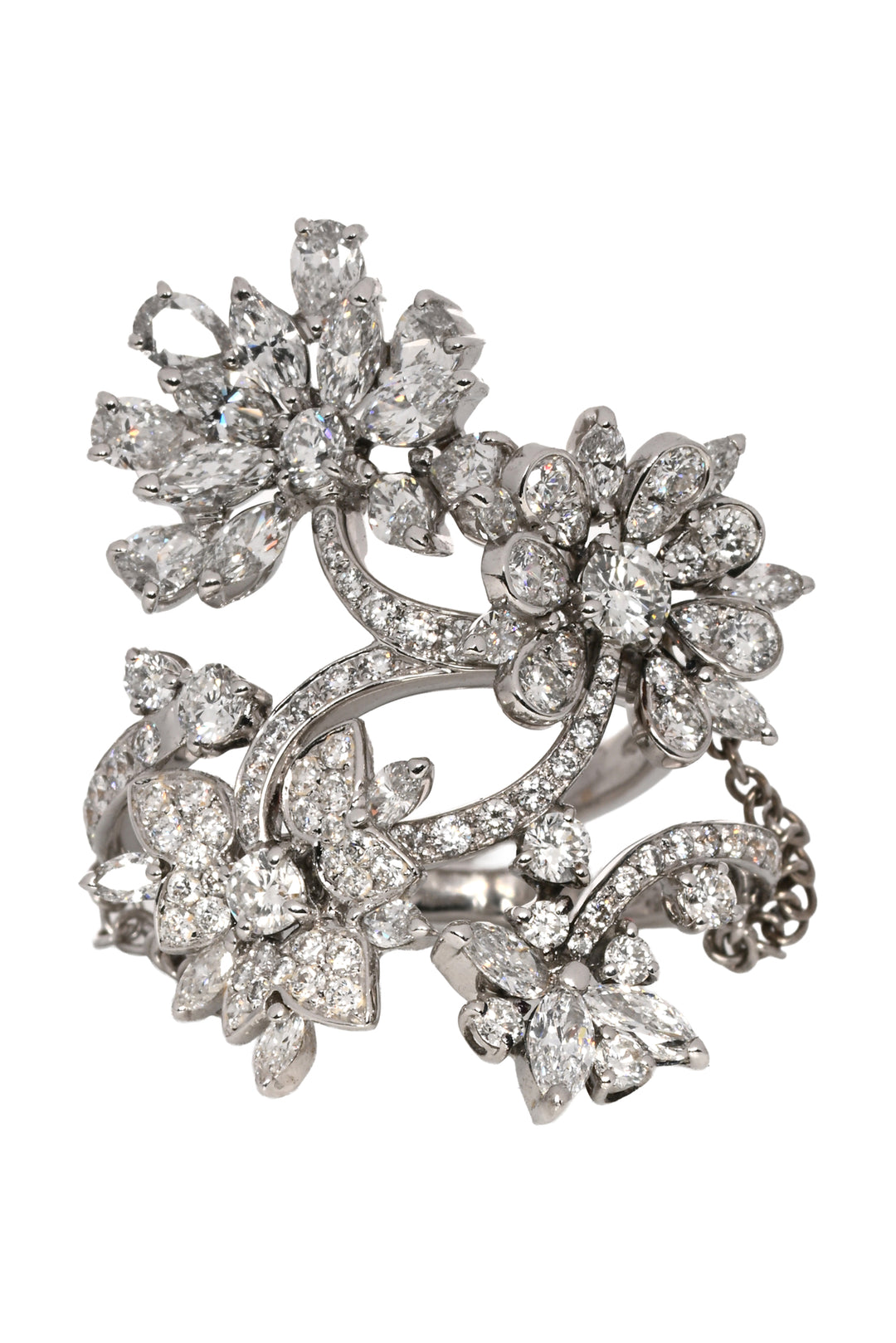 18K White Gold Floral Multi-Diamond Ring Set