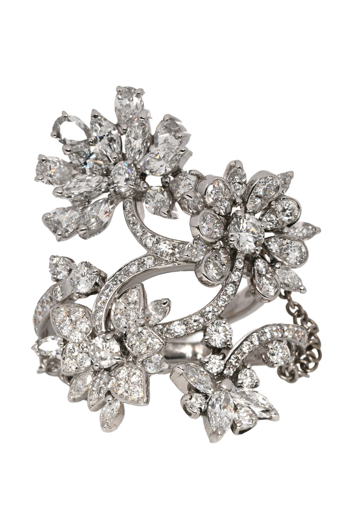 18K White Gold Floral Multi-Diamond Ring Set