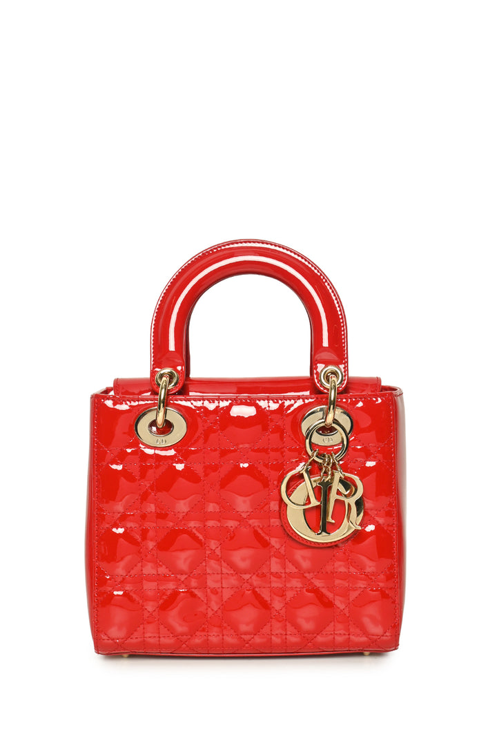 Dior 2019 Quilted Cannage Patent Leather Small Lady Dior Bag