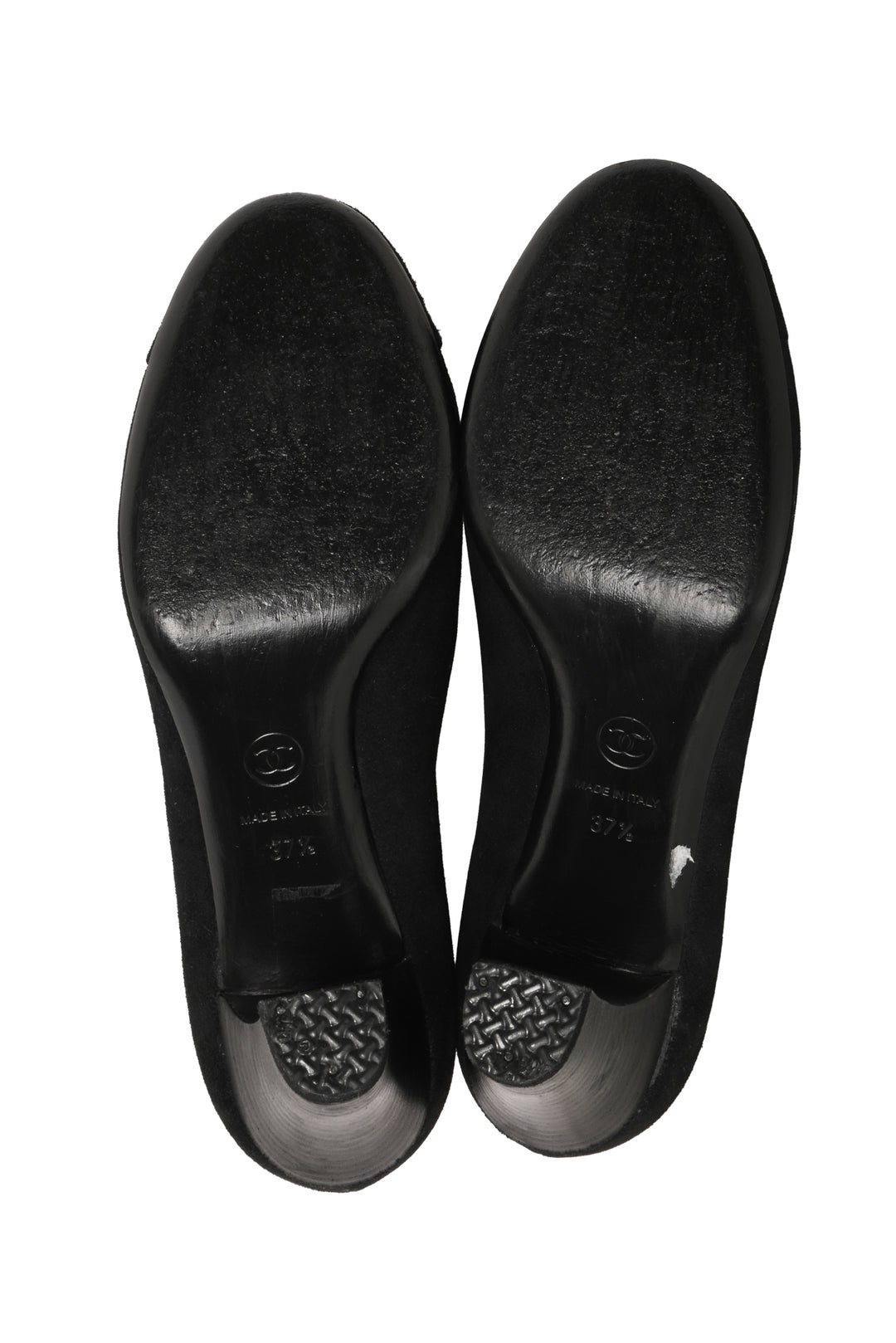 Chanel Size 37.5 Vintage CC Chain Link Cap Toe Pumps