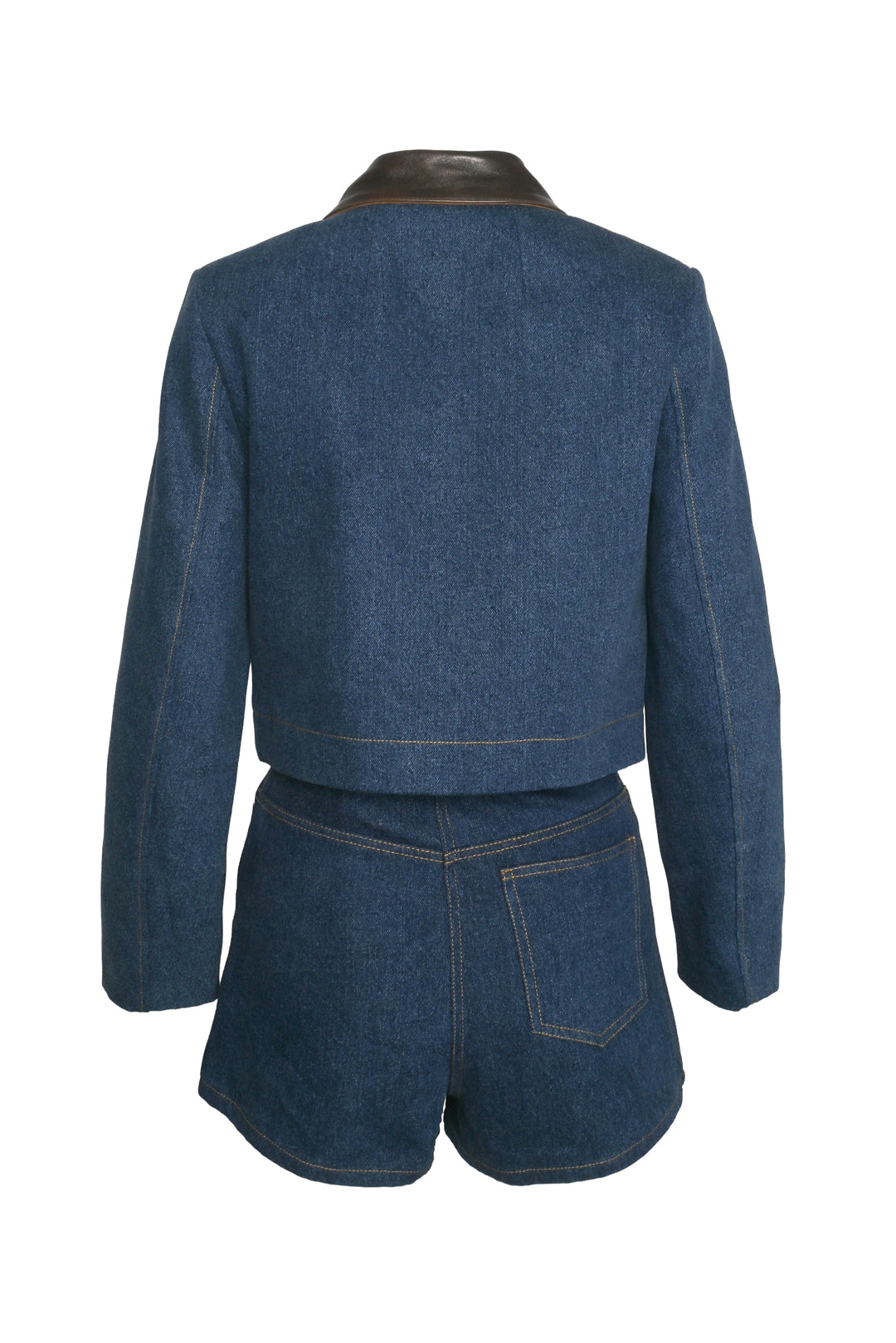 Sandro Size 34 Leather-Trimmed Cropped Sierra Denim Jacket & Nevada Short Set