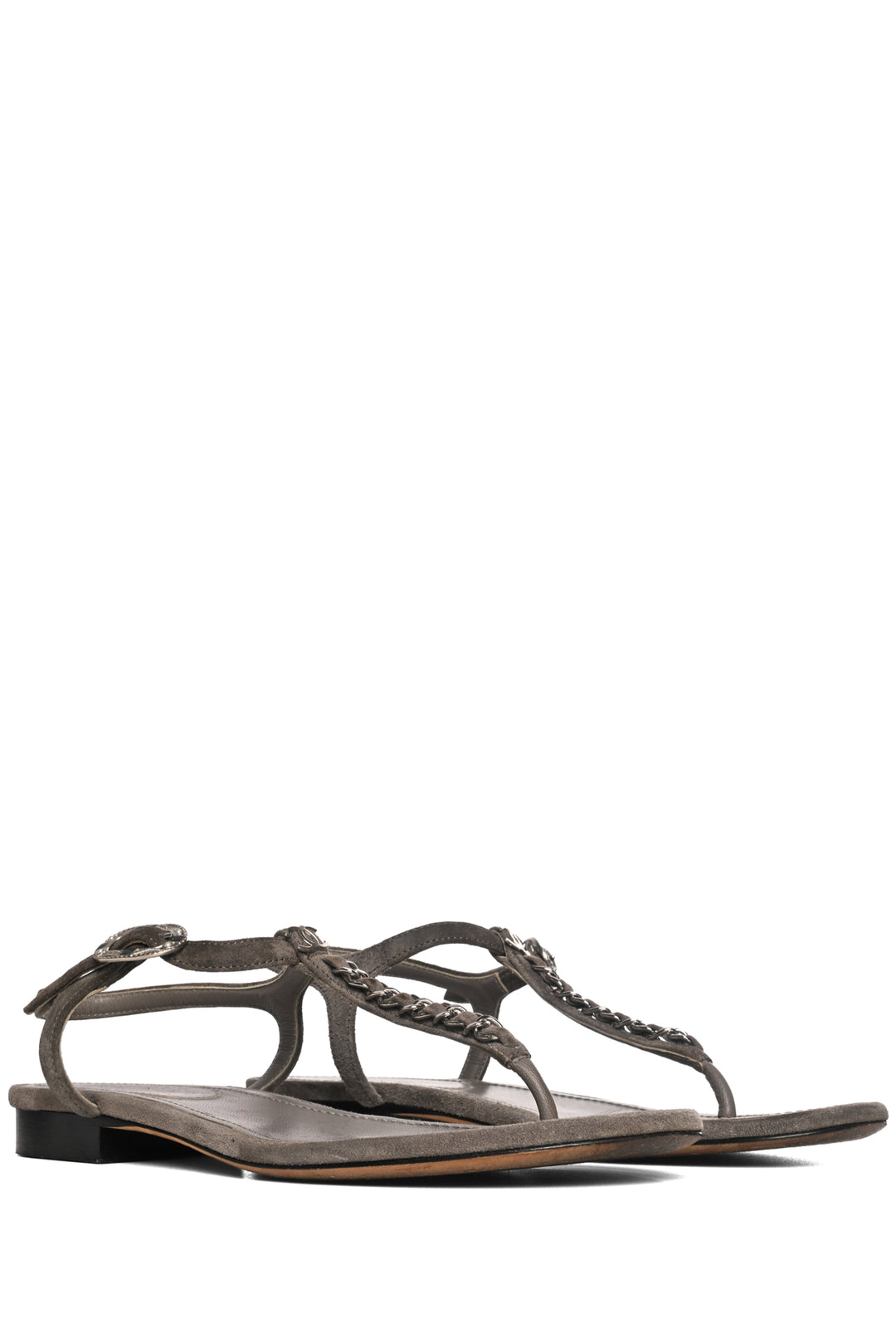 Chanel Size 37 CC Logo Suede T-Strap Sandals