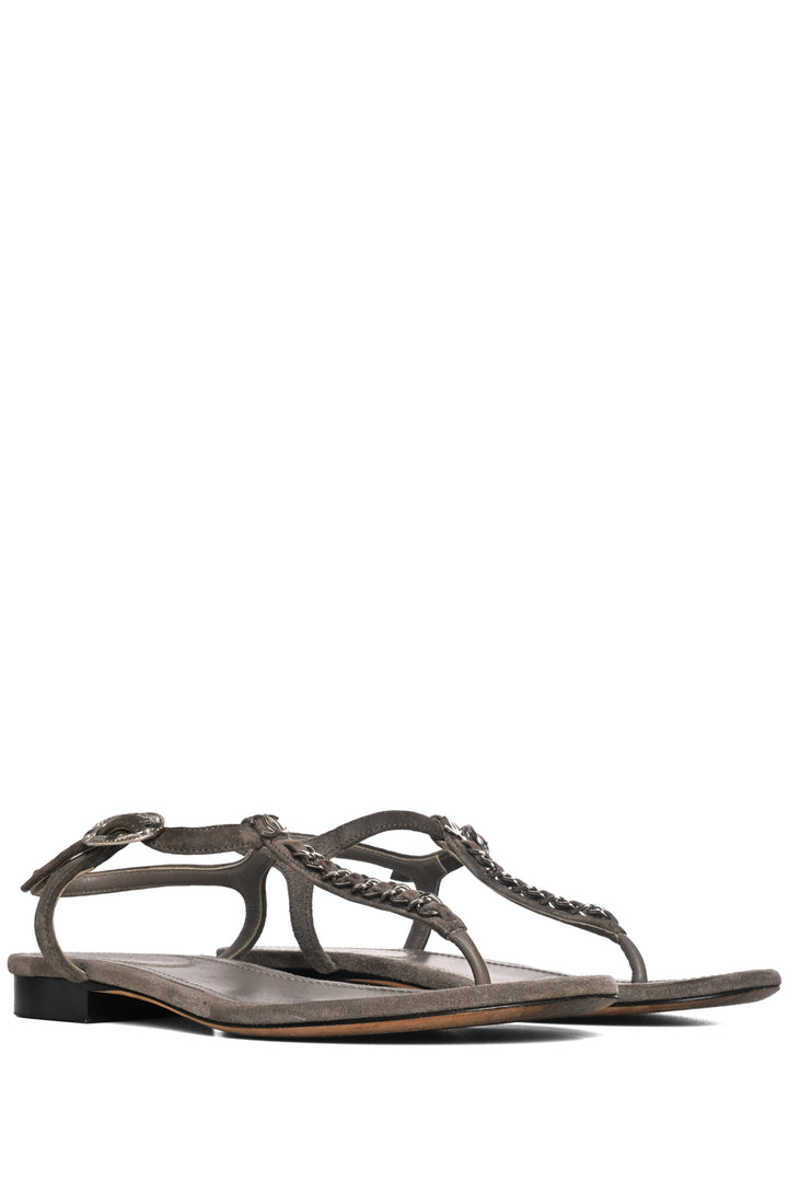 Chanel Size 37 CC Logo Suede T-Strap Sandals