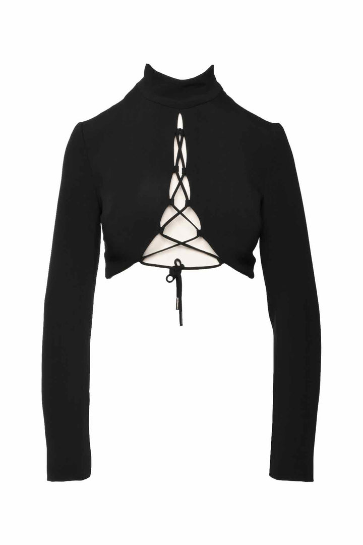 David Koma Size 8 Lace-Up Mock Neck Tops