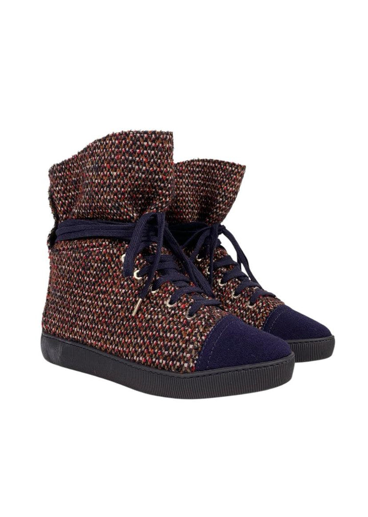 Chanel Size 37.5 2014 Coco Tweed High Top Sneaker