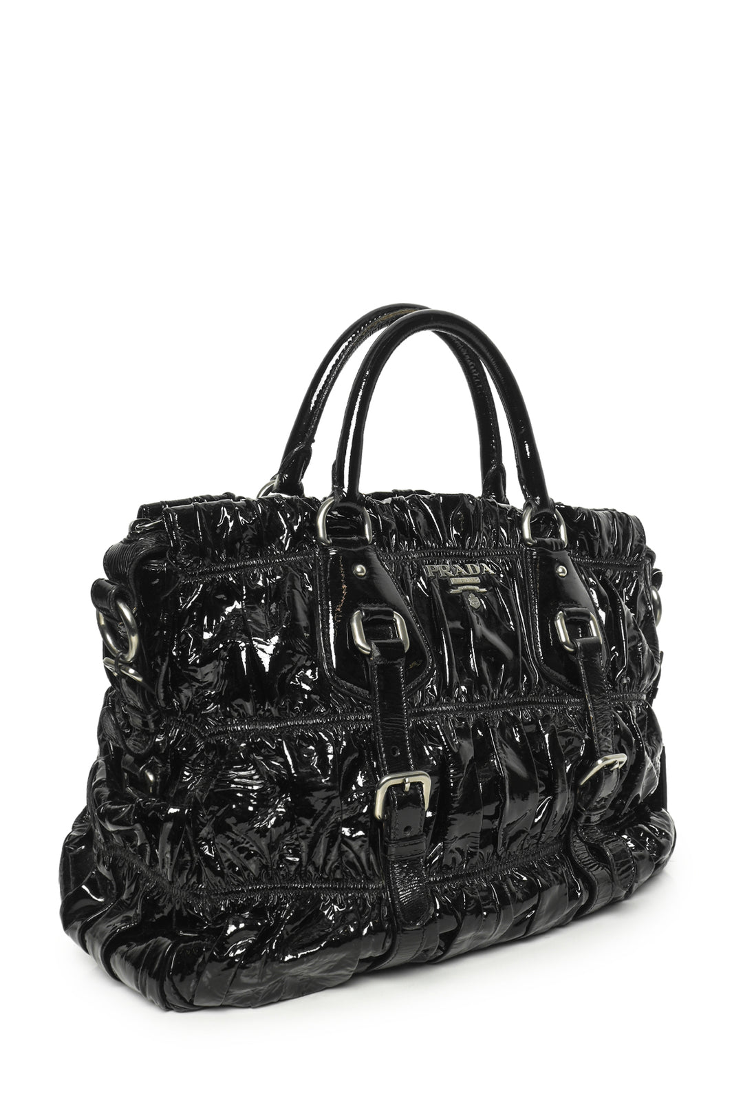Prada Vernice Gaufre Ruched Patent Leather Tote