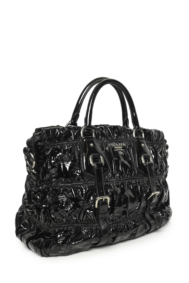 Prada Vernice Gaufre Ruched Patent Leather Tote