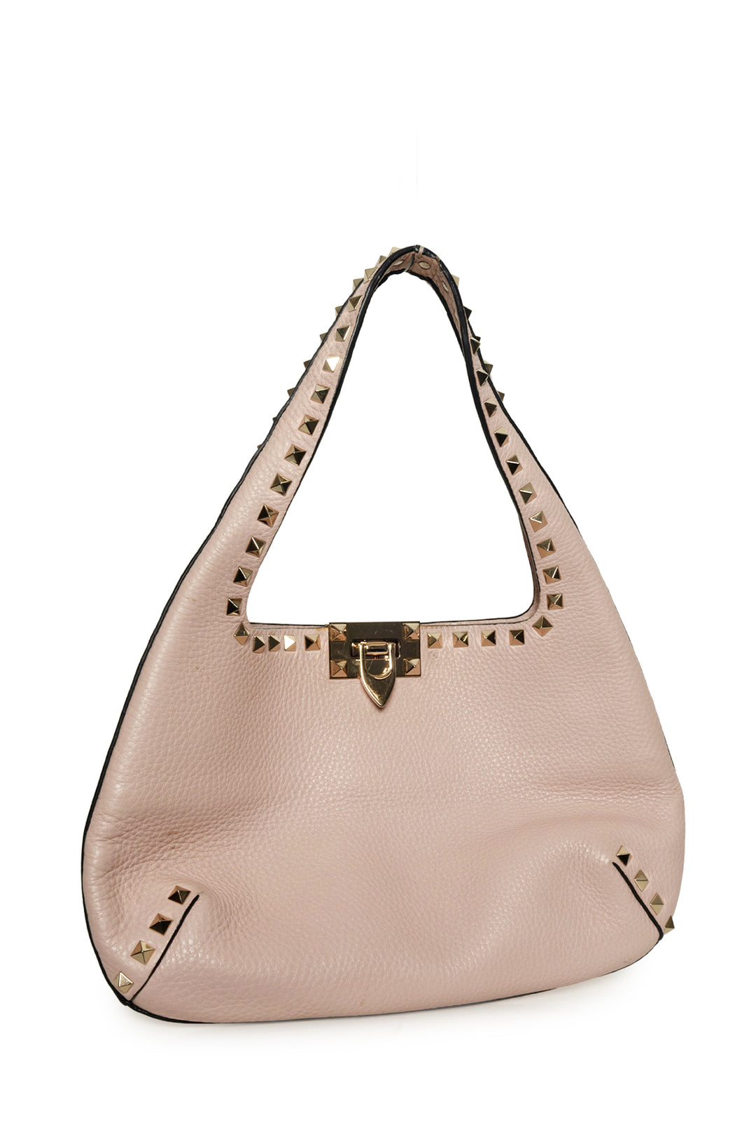 Valentino Pebbled Calfskin Small Rockstud Flip Lock Hobo