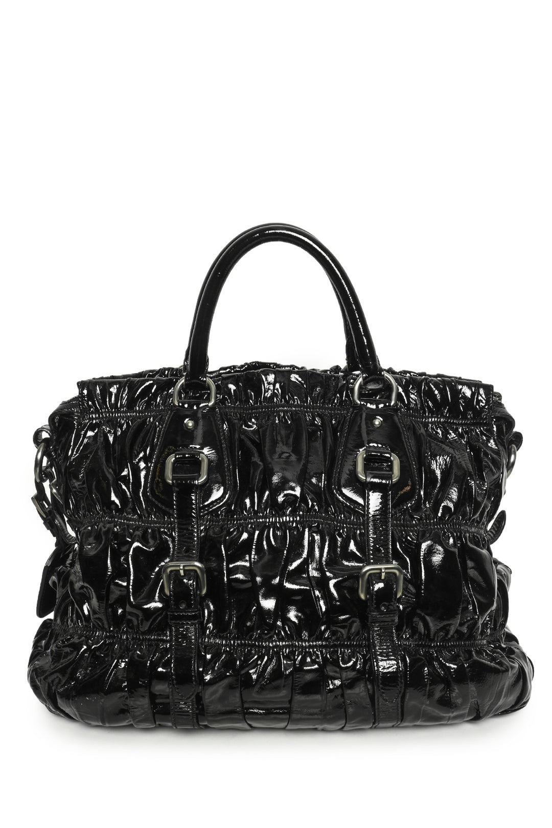 Prada Vernice Gaufre Ruched Patent Leather Tote