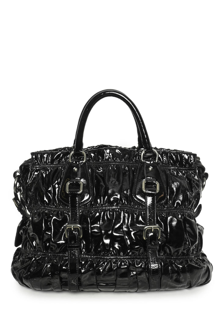 Prada Vernice Gaufre Ruched Patent Leather Tote