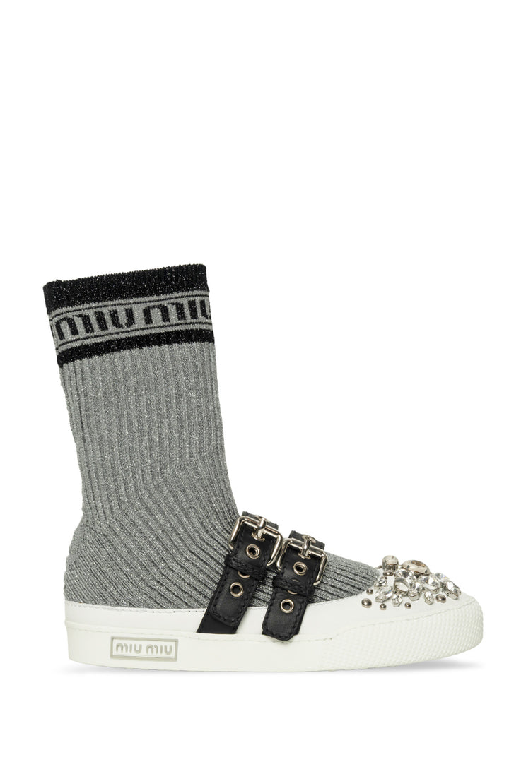 Miu Miu Size 35 Fabric & Crystal Sock Sneaker