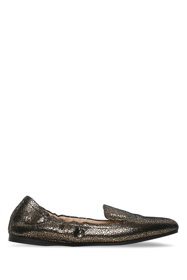 Prada Size 36 Crackle Finish Metallic Leather Flats