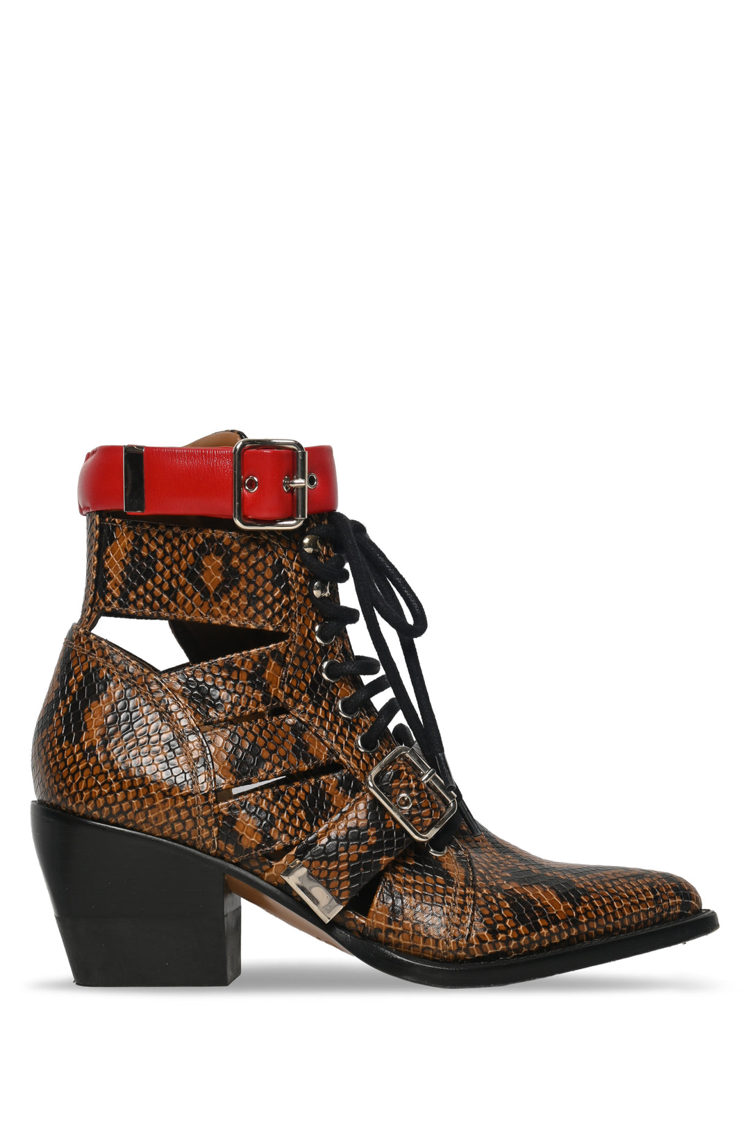 Chloe Size 37.5 Rylee Cutout Snake-Effect Leather Ankle Boots