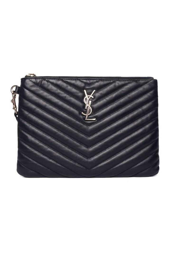 Saint Laurent YSL Monogram Chevron Quilted Leather Wristlet
