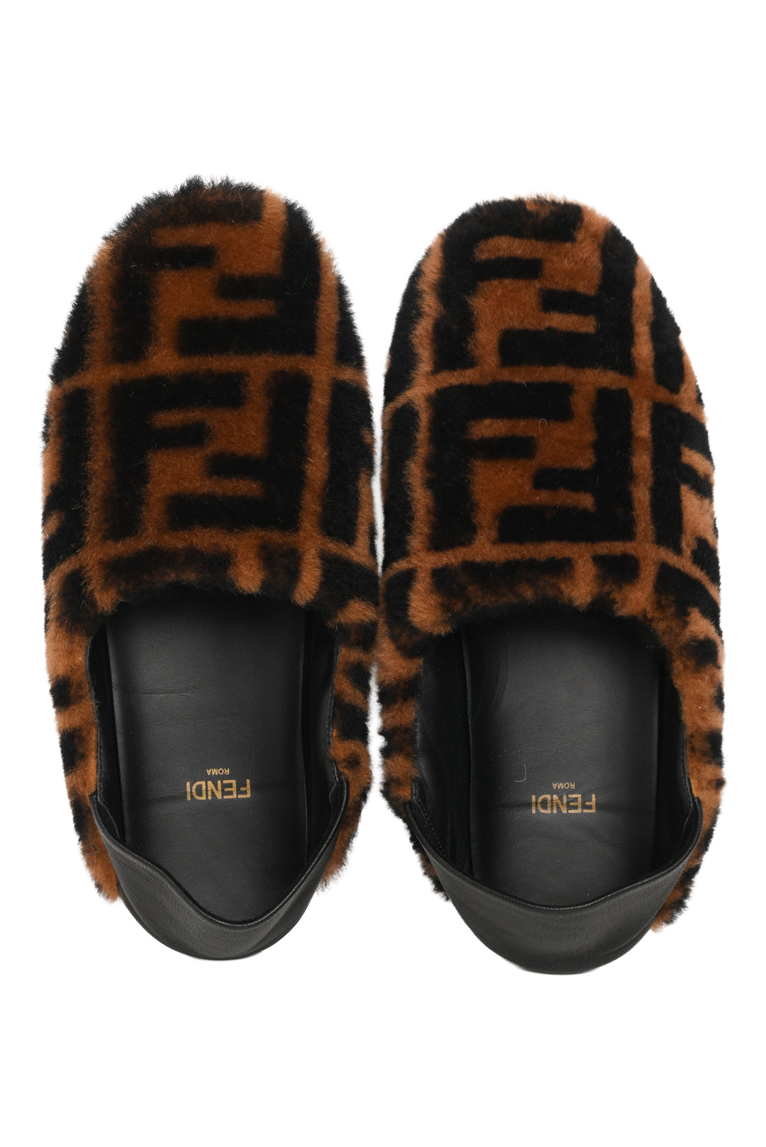 Fendi Size 37 Zucca FF Shearling Slippers