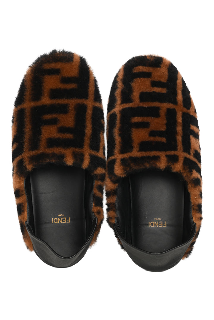 Fendi Size 37 Zucca FF Shearling Slippers