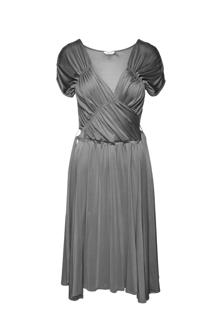 Max Mara Size 6 Short Sleeve V-Neck Ruched Dress