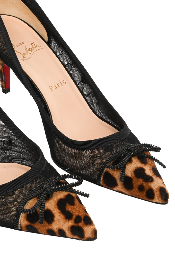 Christian Louboutin Size 39.5 Souris 70 Pony Hair Lace Bow Pumps