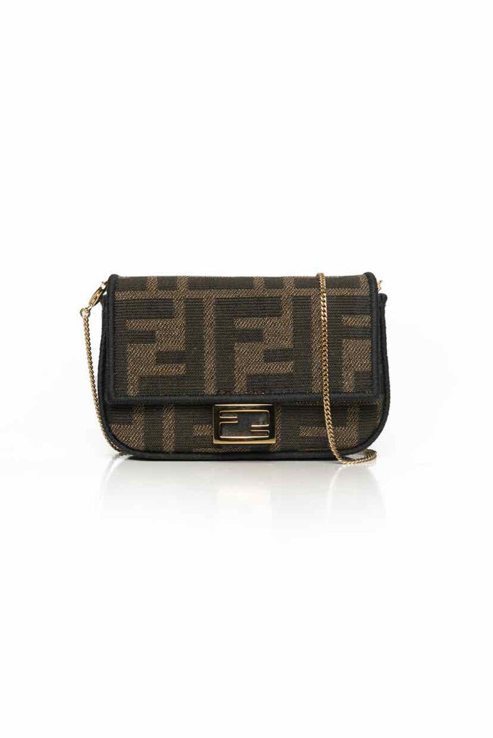 Fendi Zucca Nano Baguette Charm Chain Crossbody