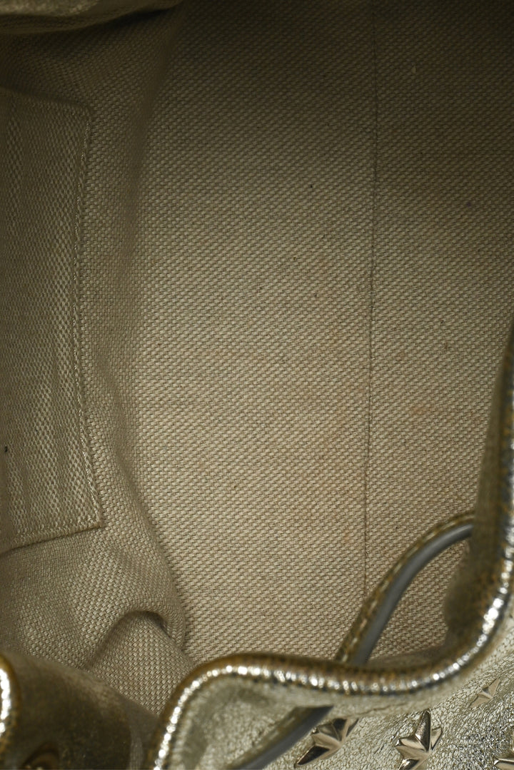 Jimmy Choo Star Studs Metallic Leather Bucket Bag Crossbody