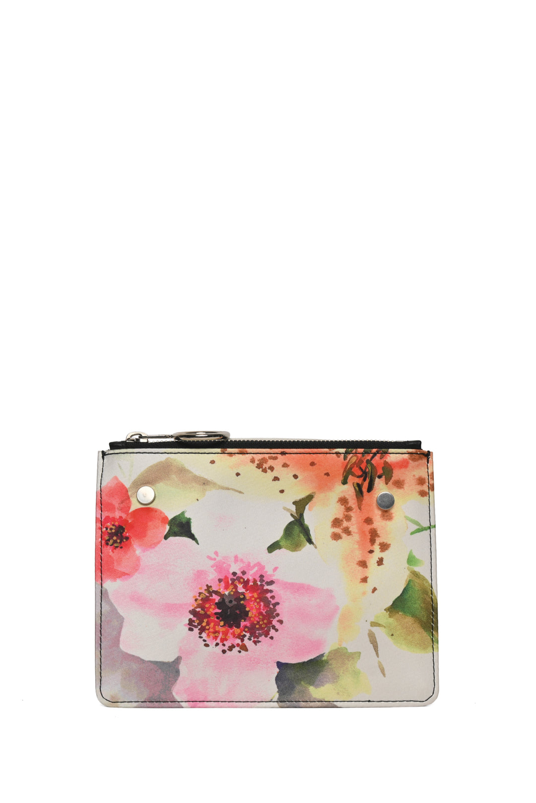 Off White Floral Pattern Zipped Double Flat Pouch Wristlet