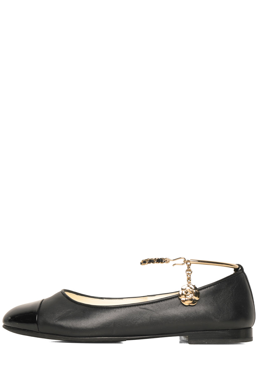 Chanel Size 36 Cap Toe Ankle Chain Ballerina Flats