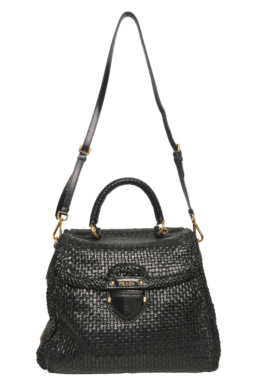 Prada Madras Woven Top Handle Bag