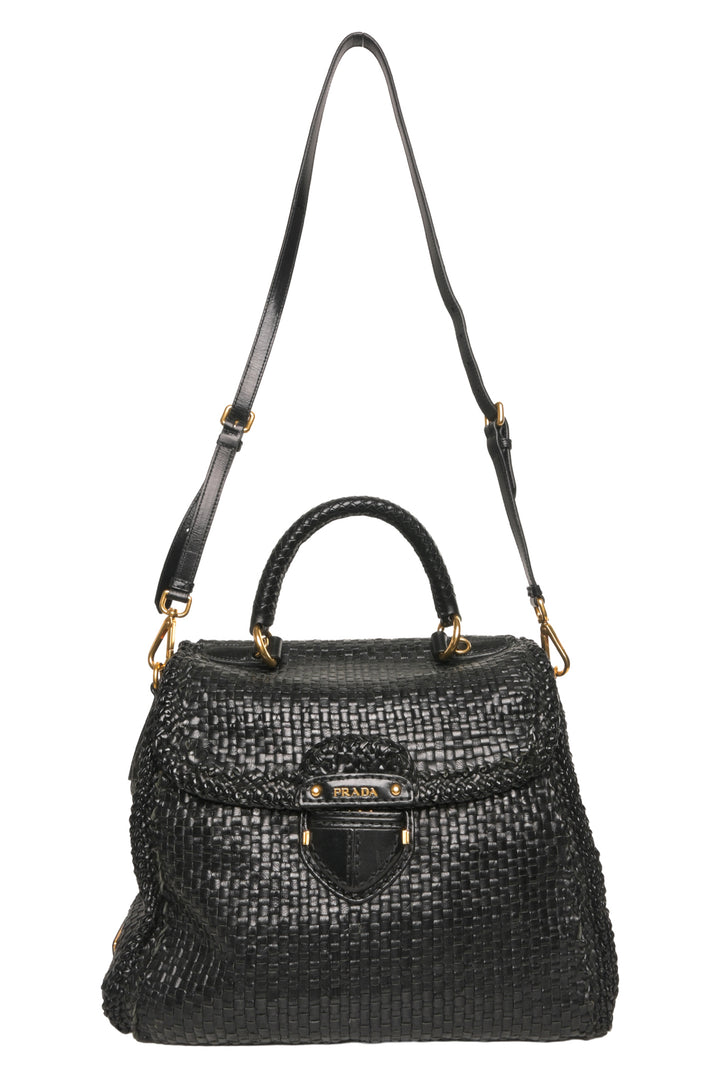 Prada Madras Woven Top Handle Bag