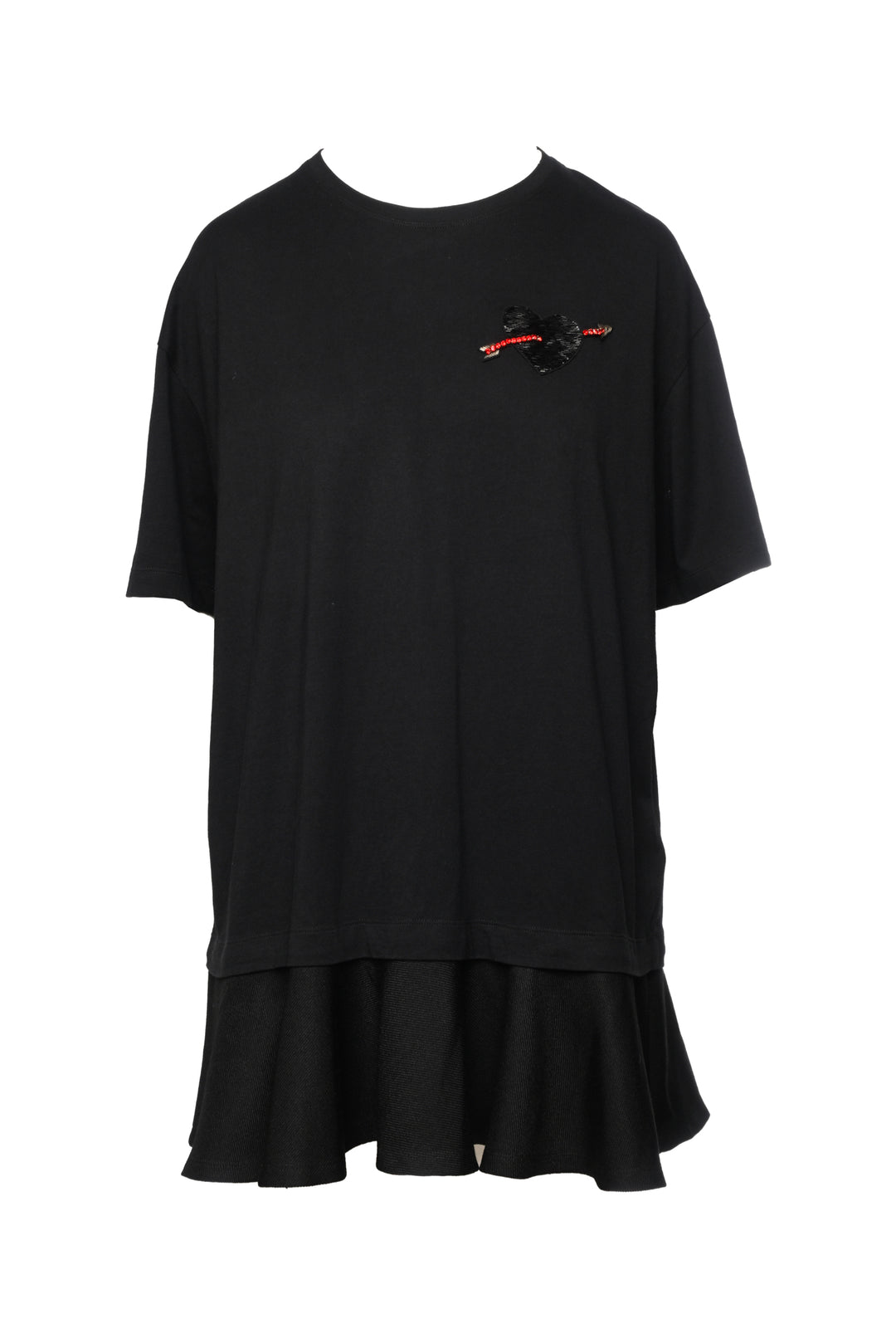Valentino Size M Beaded Heart Embellished Cotton T-shirt Dress