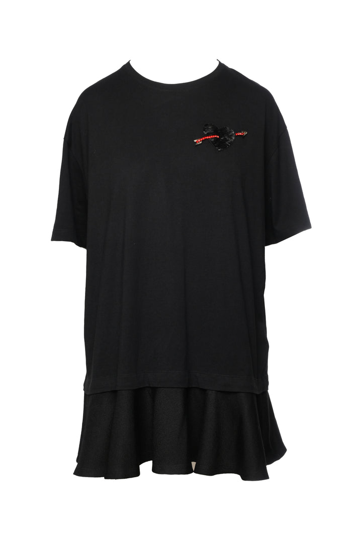 Valentino Size M Beaded Heart Embellished Cotton T-shirt Dress