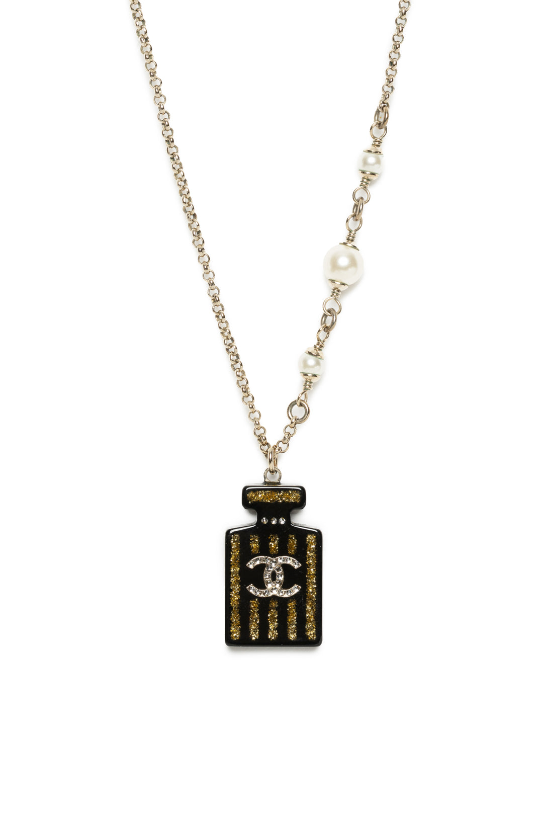 Chanel 2017 Black Resin Perfume Bottle Pendant Necklace