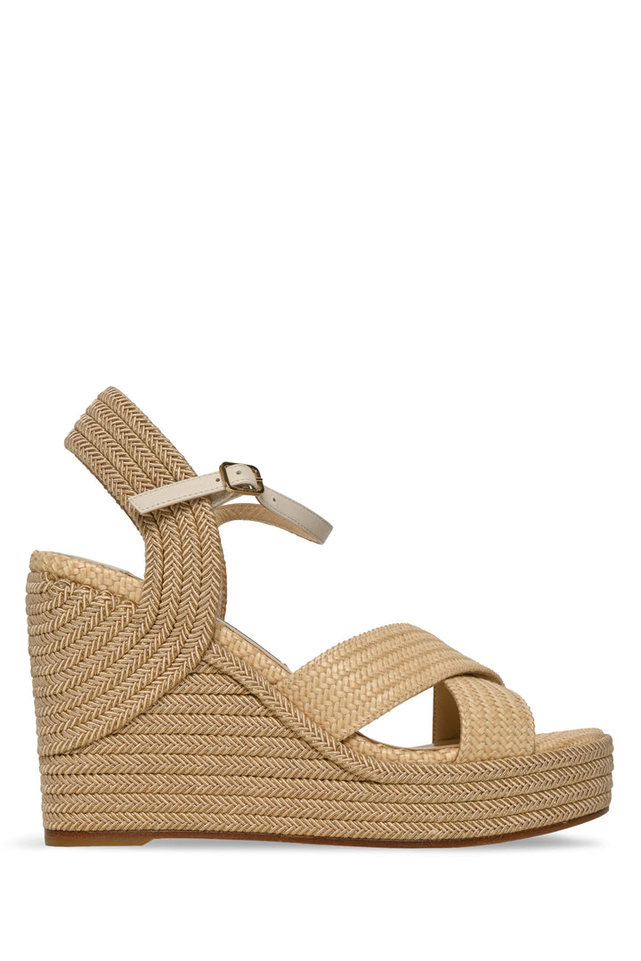 Jimmy Choo Size 38.5 Dellena 100 Natural Mix Raffia Wedges