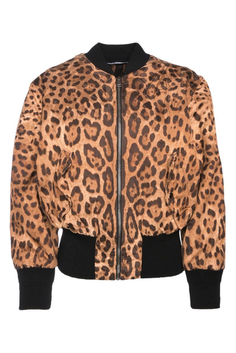 Dolce & Gabbana Size 38 Leopard Print Bomber Jacket