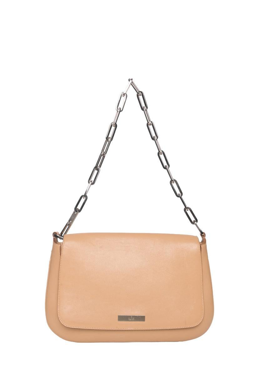 Gucci Paperclip Chain Flap Baguette Leather Shoulder Bag