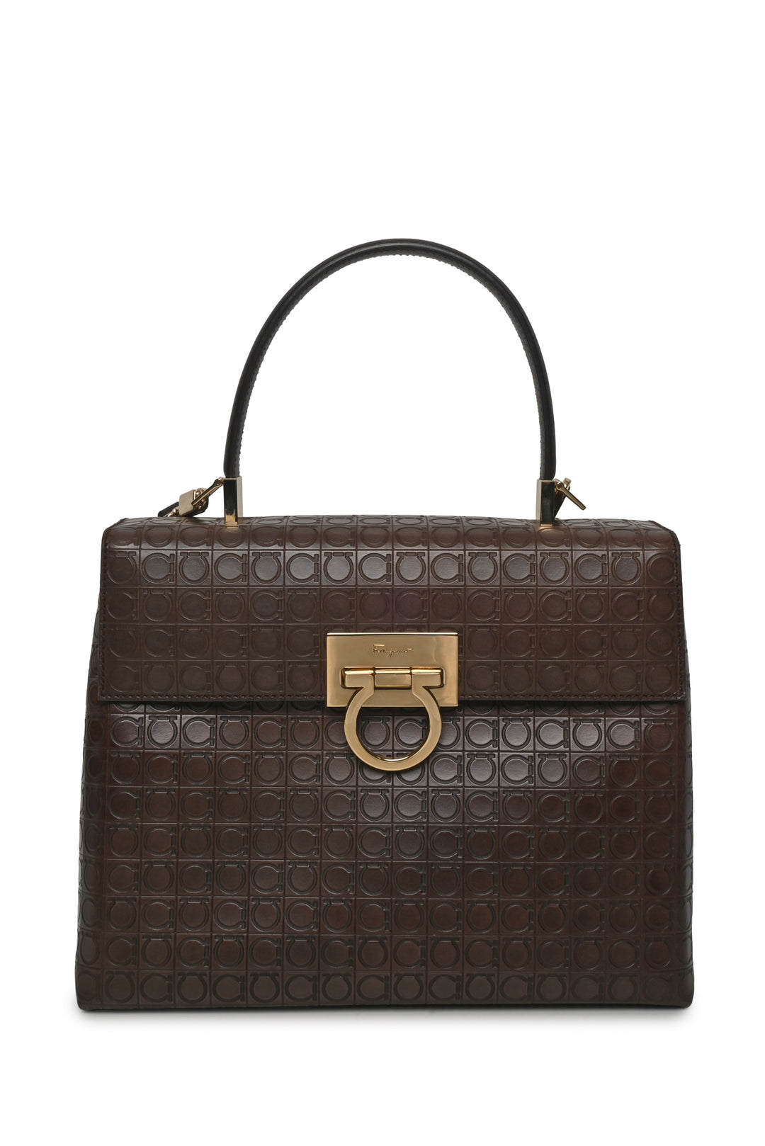 Ferragamo Embossed Gracini Iconic Top Handle Bag