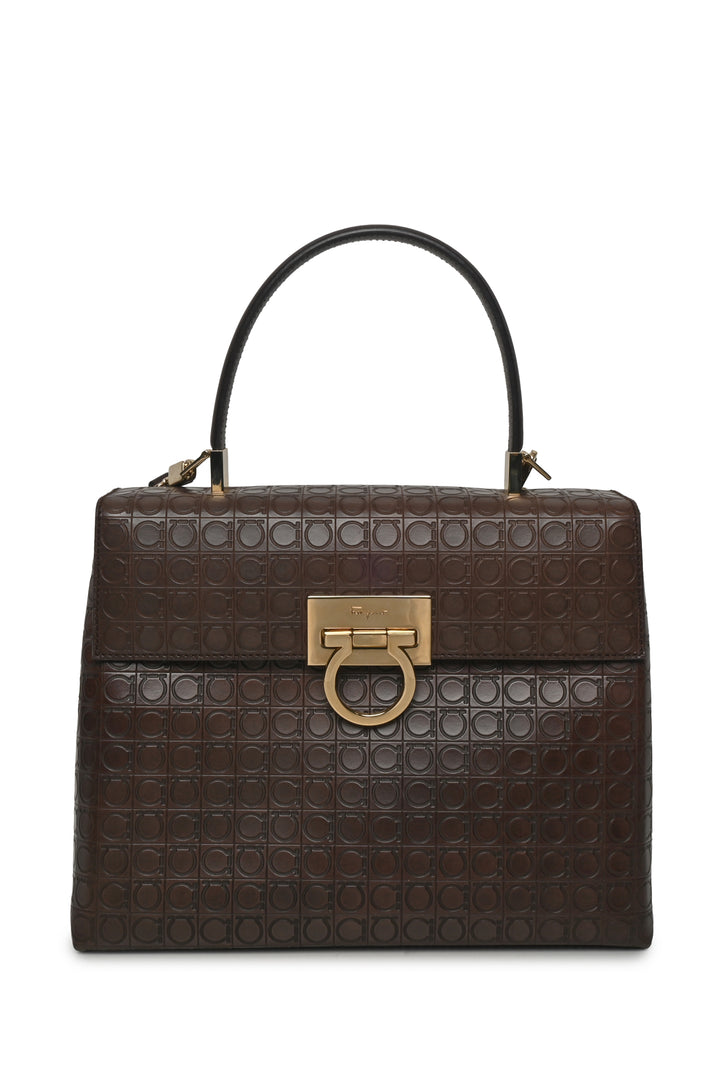 Ferragamo Embossed Gracini Iconic Top Handle Bag