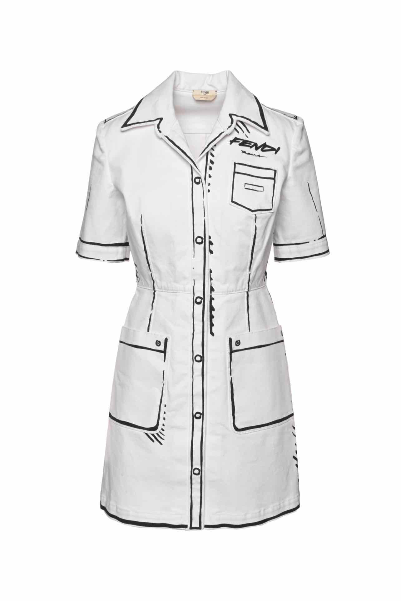 Fendi x Joshua Vides Size S 2020 Outline Printed Denim Dress Fendi x Joshua Vides Size S 2020 Outline Printed Denim Dress