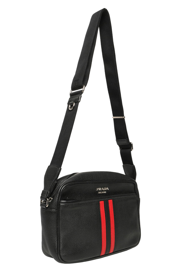 Prada Striped Leather Camera Bag Crossbody