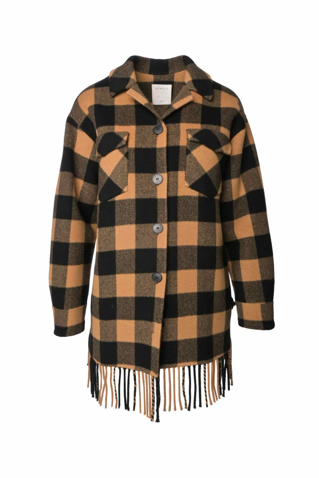 Sandro Size 38 Fringe Plaid Wool Blend Jacket